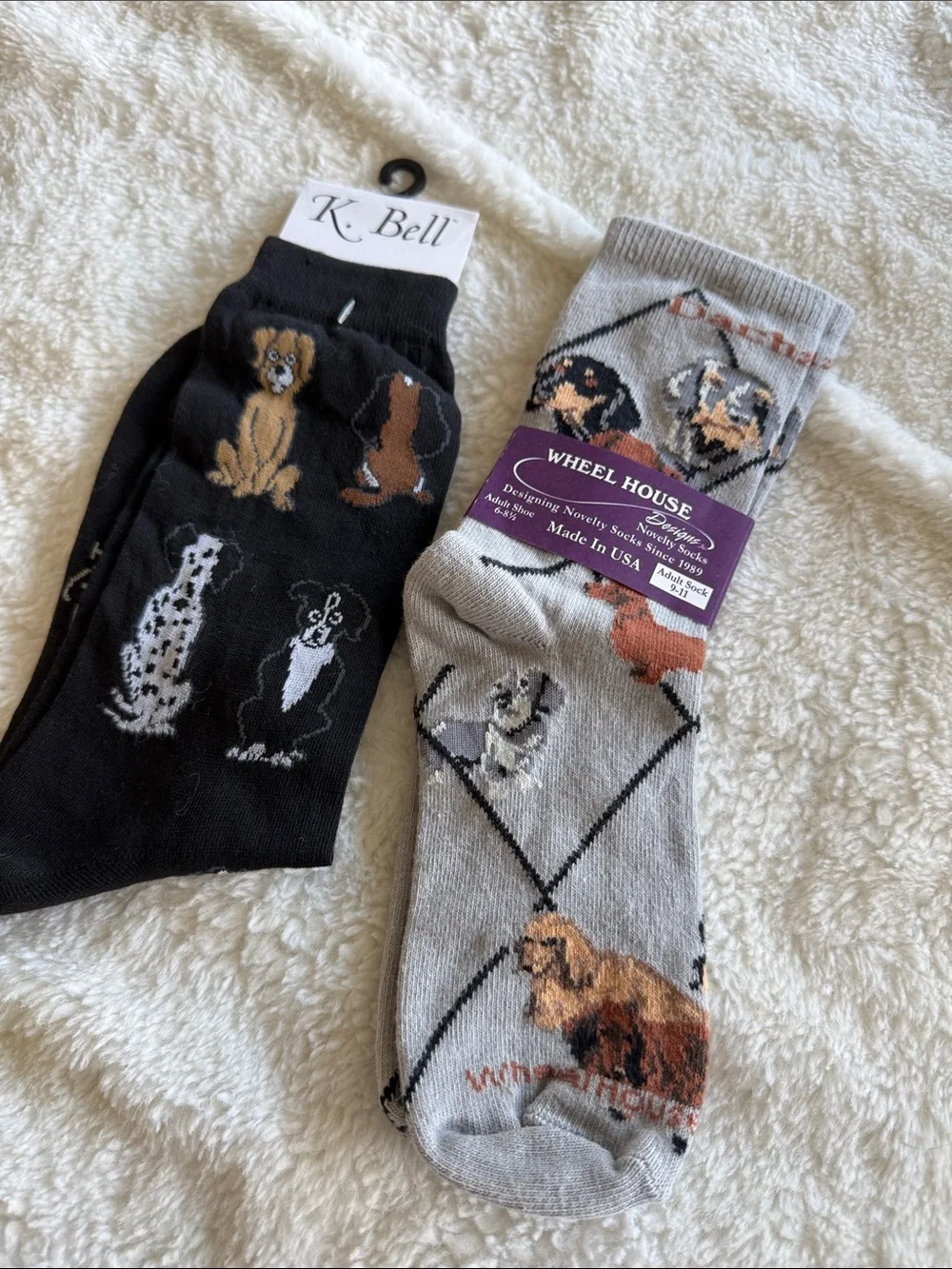 Dog Novelty Crew Socks - Black & Light Gray